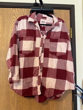 aerie Red & Pink Plaid Button-Down Shirt